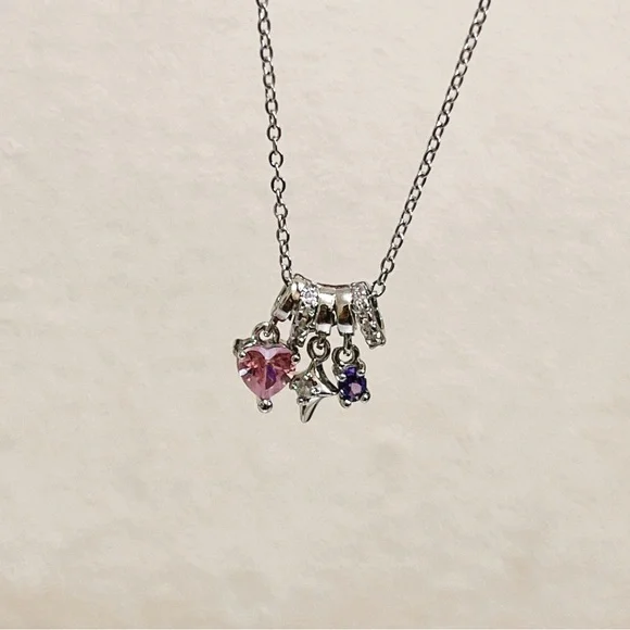 ✨ cute dangle with little pink heart tones/ star/ purple stones necklace - Picture 8 of 12